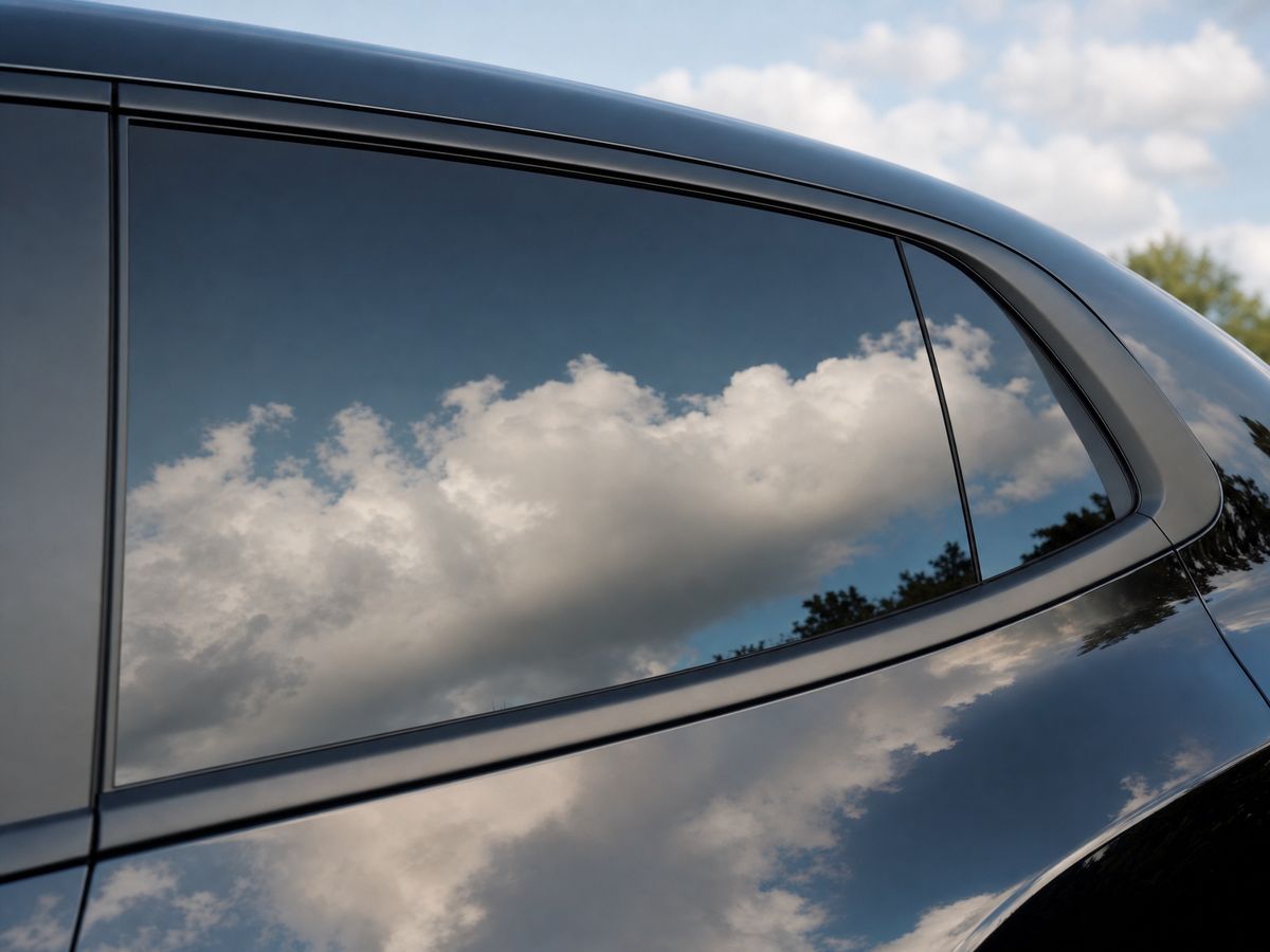 Crisp daylight reflected in premium automotive window film.